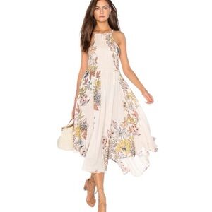 Free People Season in the Sun Floral Print Smocked Asymmetrical Midi Dress - XS